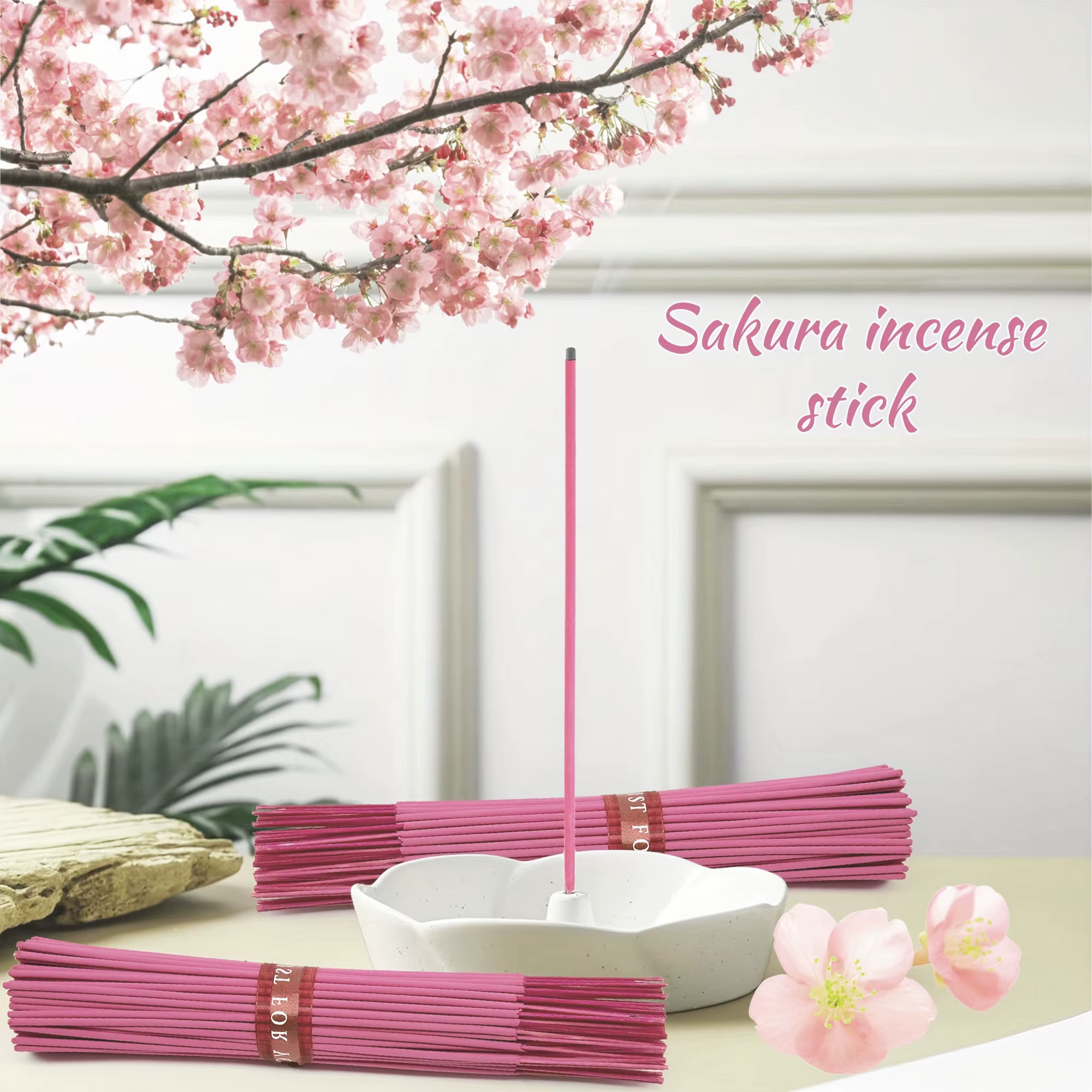 Bâtons parfumés naturels en fleurs de cerisier douces | Encens de fleur de cerisier roulé à la main | 25,5cm | Parfum floral durable,