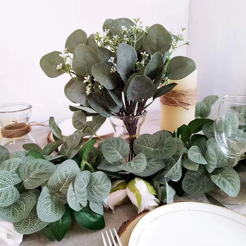 Plantes artificielles feuilles d'eucalyptu tige branche d'eucalyptus Festival couronne Bouquet Floral mariage vacances maison chambre Vase bricolage décor