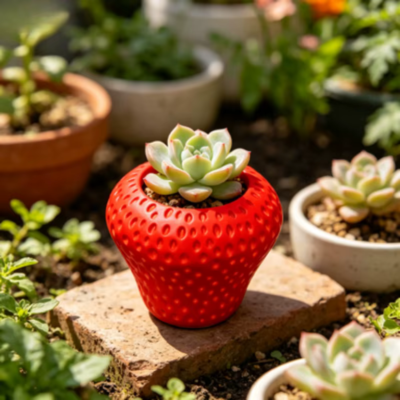 Pot de fleurs en forme de fraise pour rebord de fenêtre