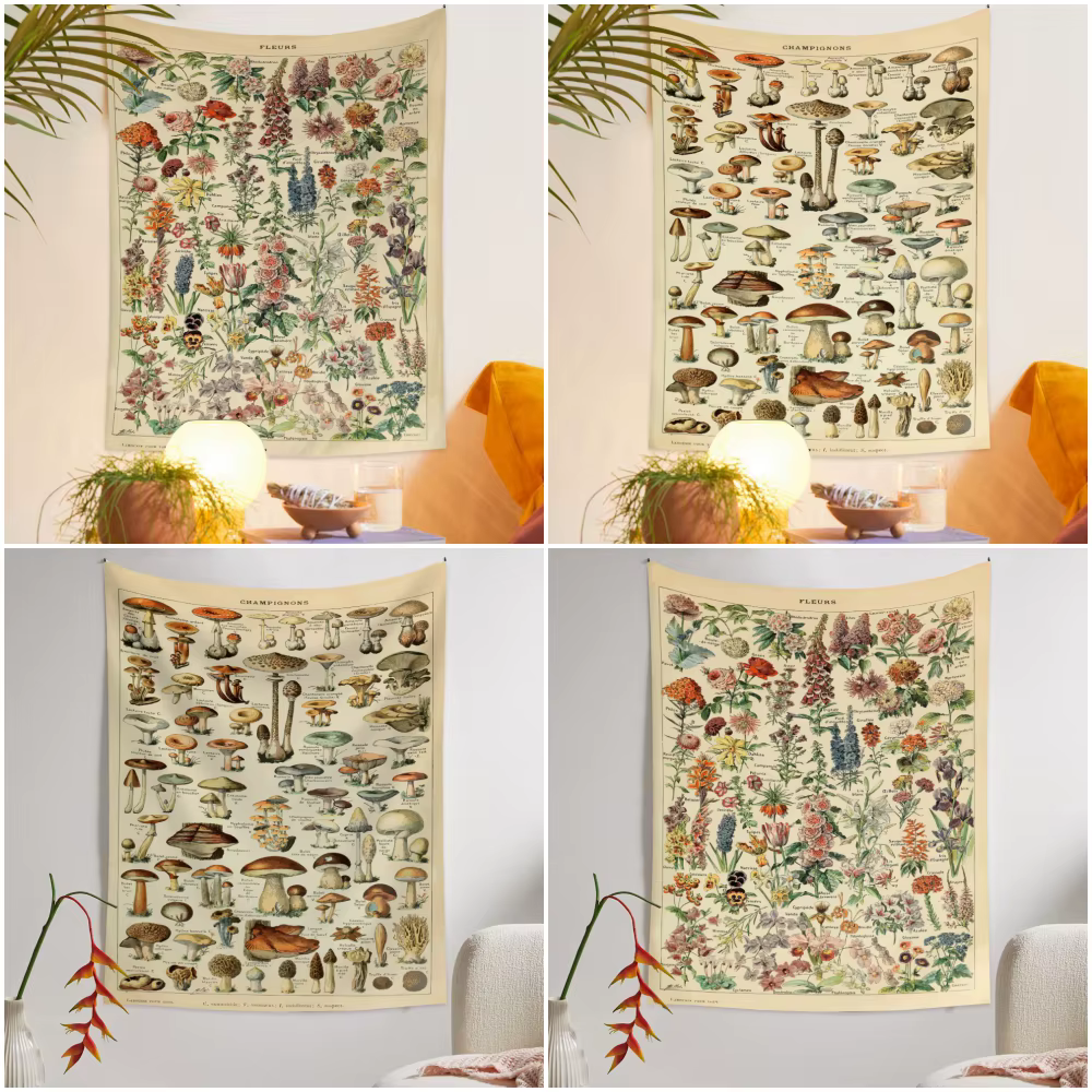 Concerflower Botanical Lent Rooms Tapisserie, Boho Art Icidal Strated Wall Decor, Farmhose Vintage
