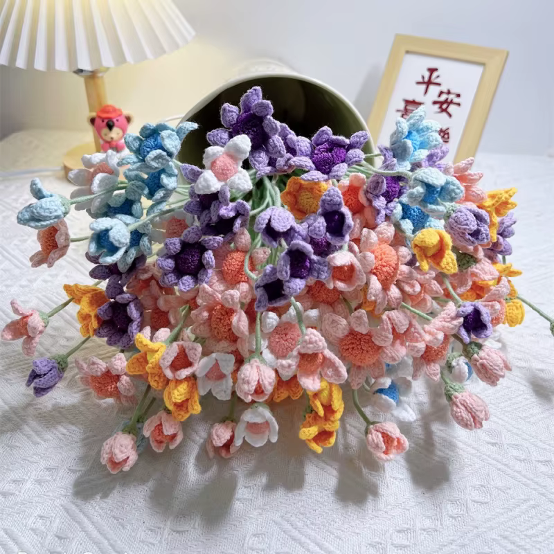 Bricolage fait à la main Crochet chrysanthème bleu petite fleur fini décor à la maison