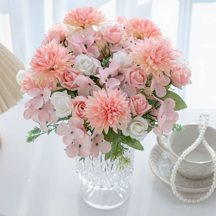 Fleur artificielle soie Rose maison Vase Table Bonsaï Festival de poche Floweer jardin mariage mariée Bouquet bricolage cadeau boîte Decorati