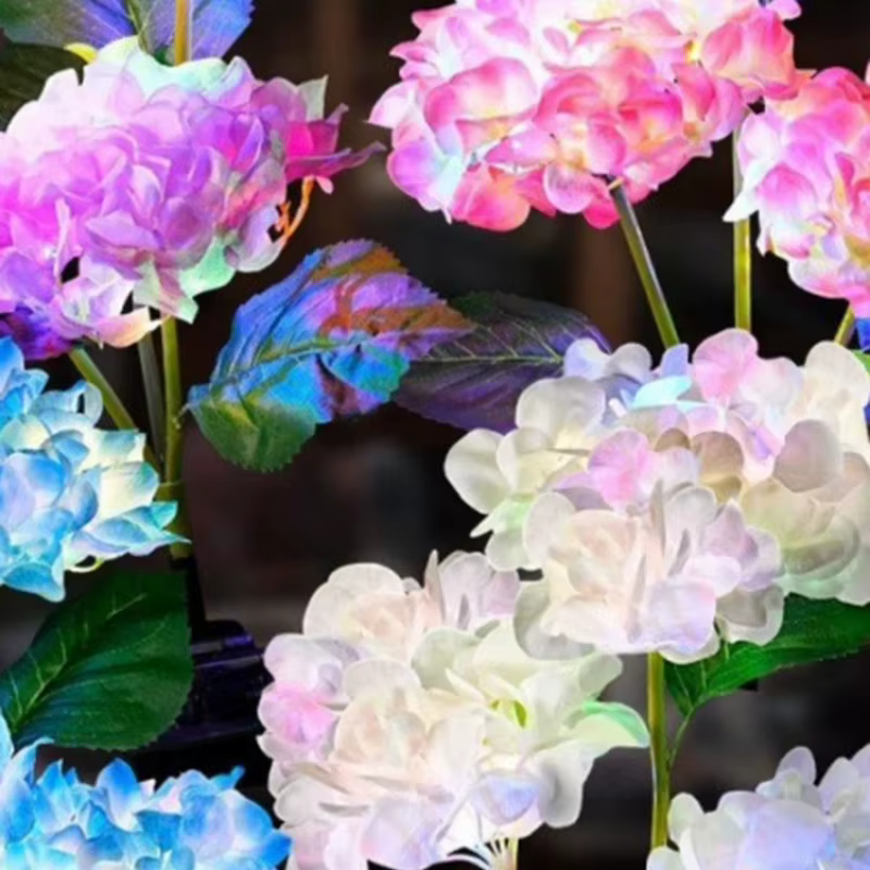 3 têtes d'hortensia Rose fleur lumière LED solaire lampes de pelouse de jardin extérieur
