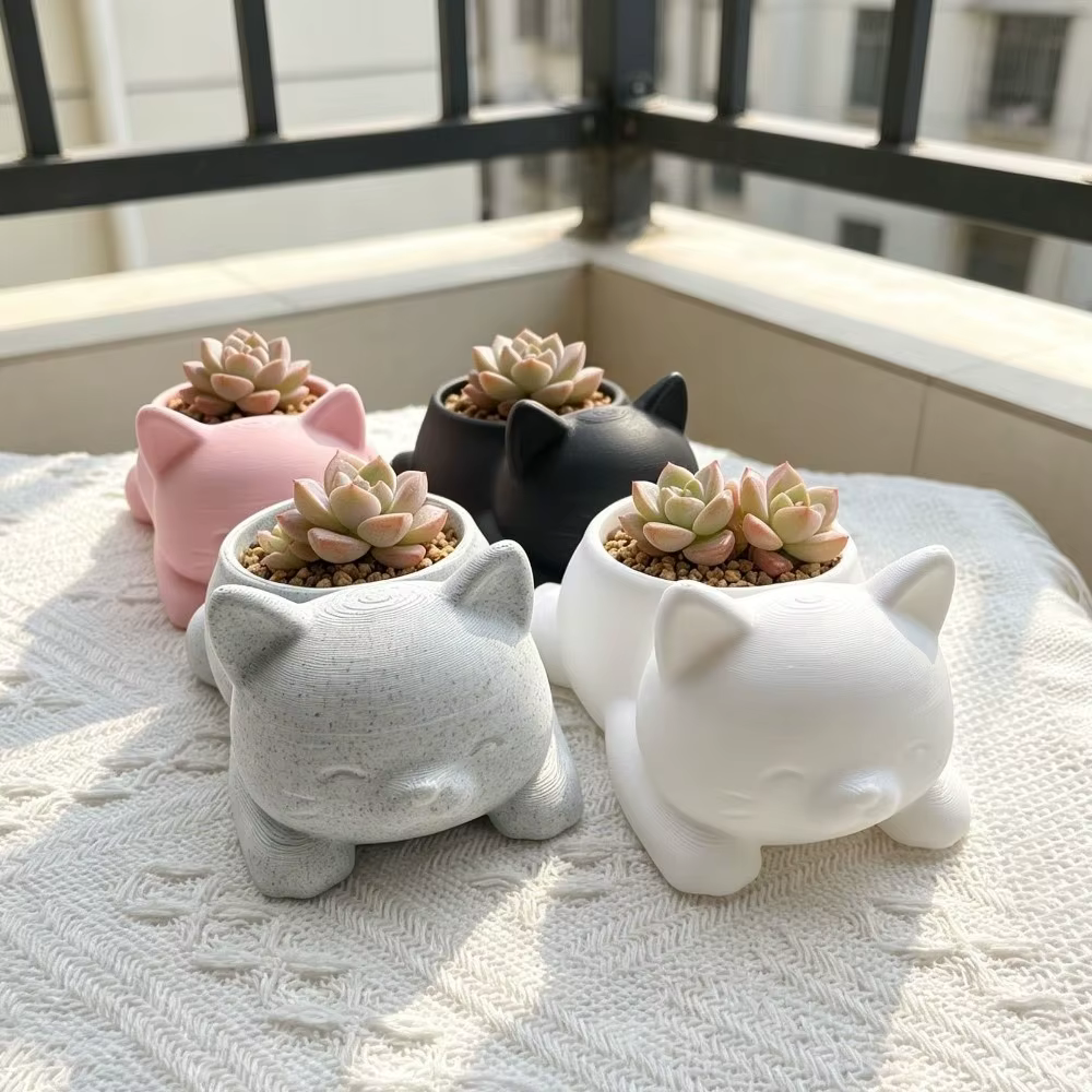 Pot de fleurs en forme de chat imprimé en 3D Kawaii