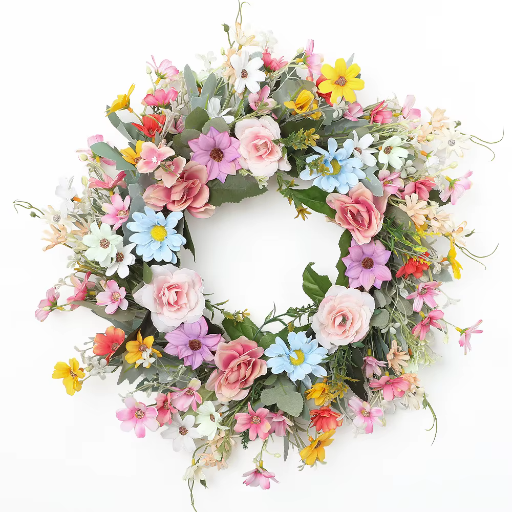 Couronnes de printemps aux fleurs sauvages éclatantes pour porte d'entrée