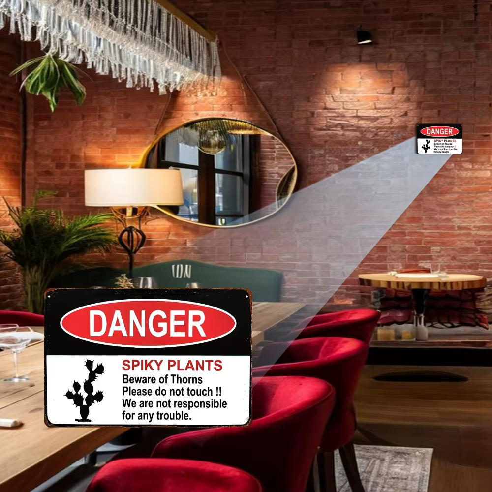 Panneau de signalisation de danger en aluminium plat 2D en forme de cactus