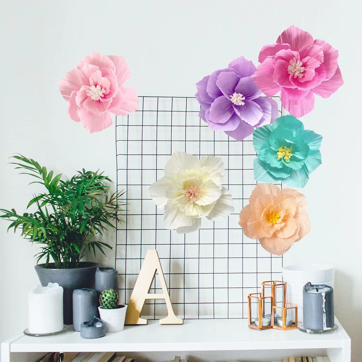 6 pièces fleurs en papier rose violet ivoire bleu clair Pastel crêpe artificielle tissu mur décor à la maison mariage anniversaire mariée bébé