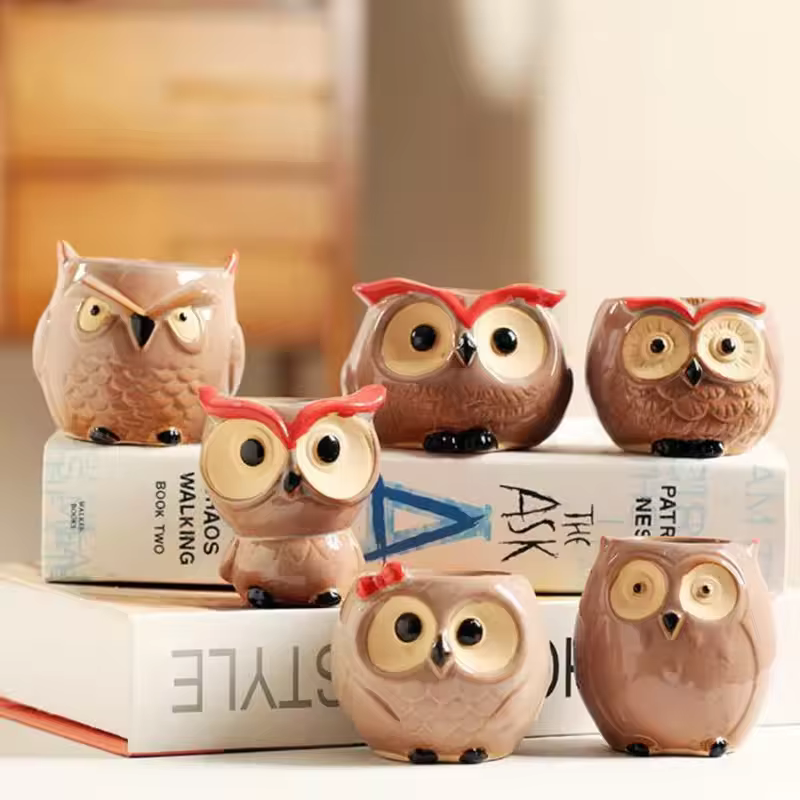Mini pot de fleurs hibou