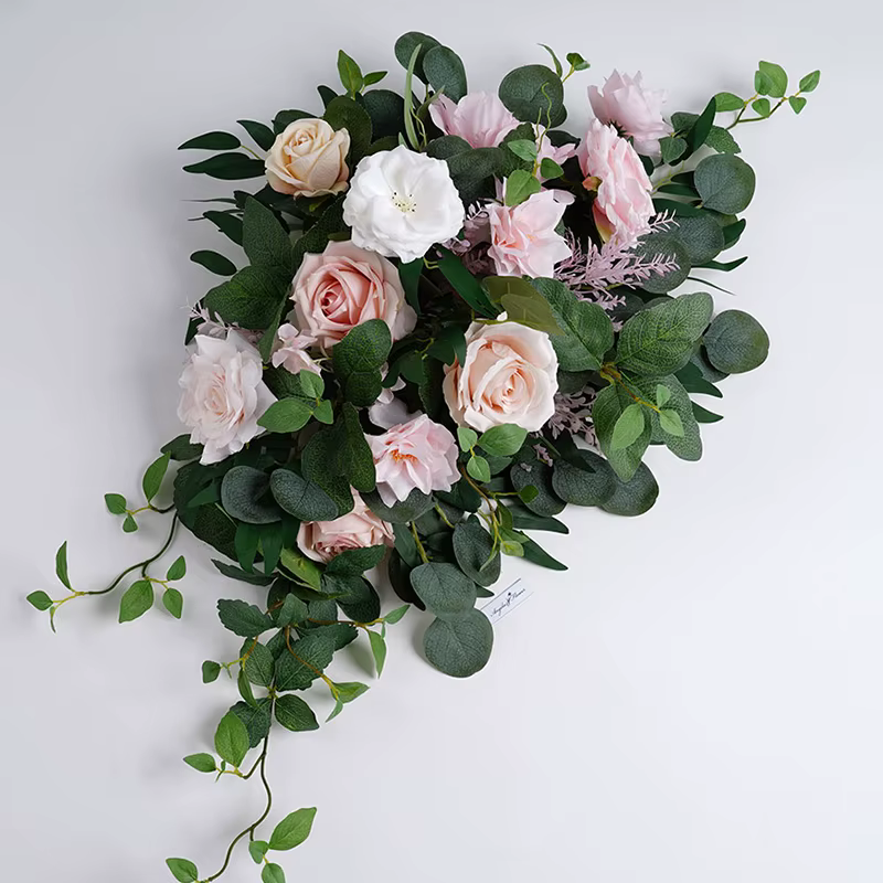 Série rose blanc avec panneau de bienvenue vert