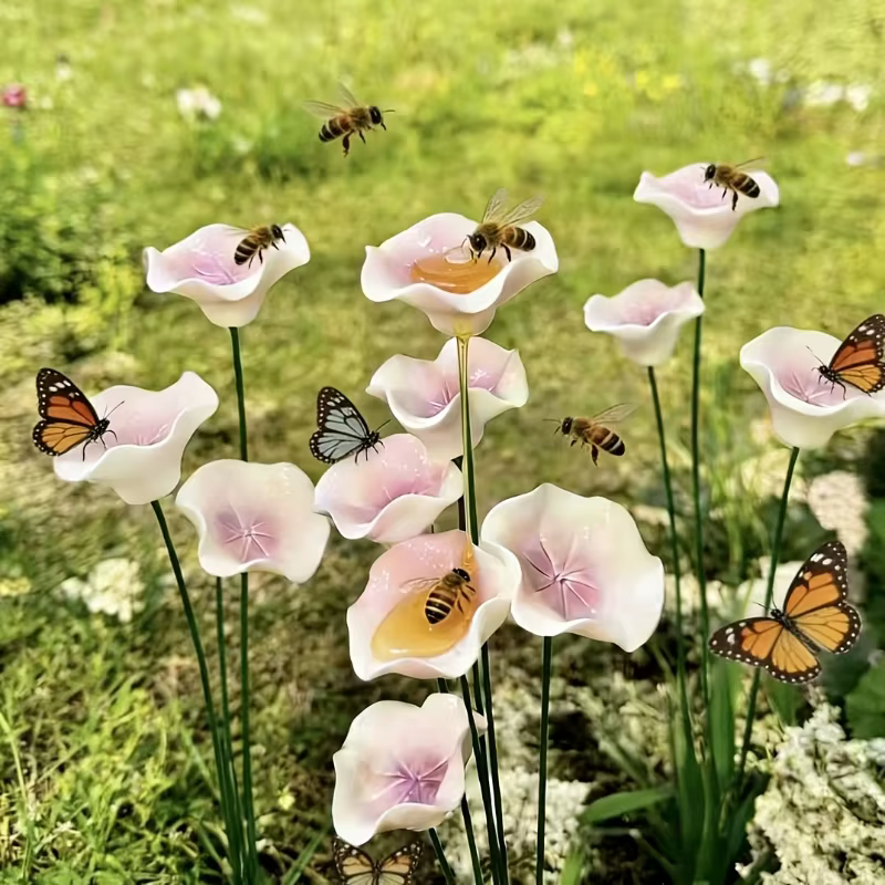 2 mangeoires à fleurs en céramique pour abeilles