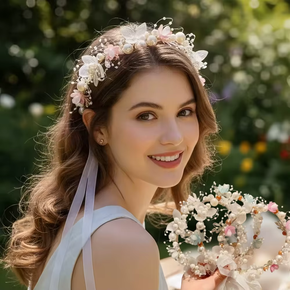 Accessoire de mariage, couronne de mariée, bijoux en cristal pour cheveux, diadème avec perles et fleurs, couronne de mariage florale, bandeau de mariée en perles