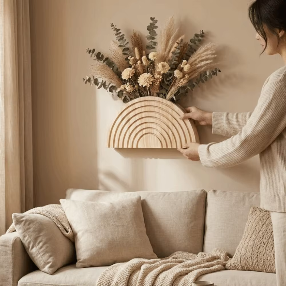 Support mural en bois artisanal pour fleurs