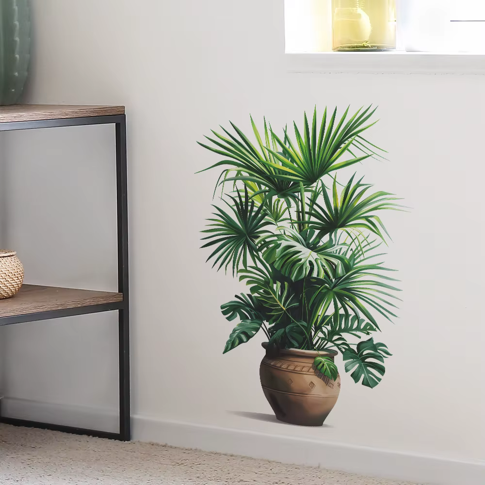 Autocollant mural plante verte en Pot