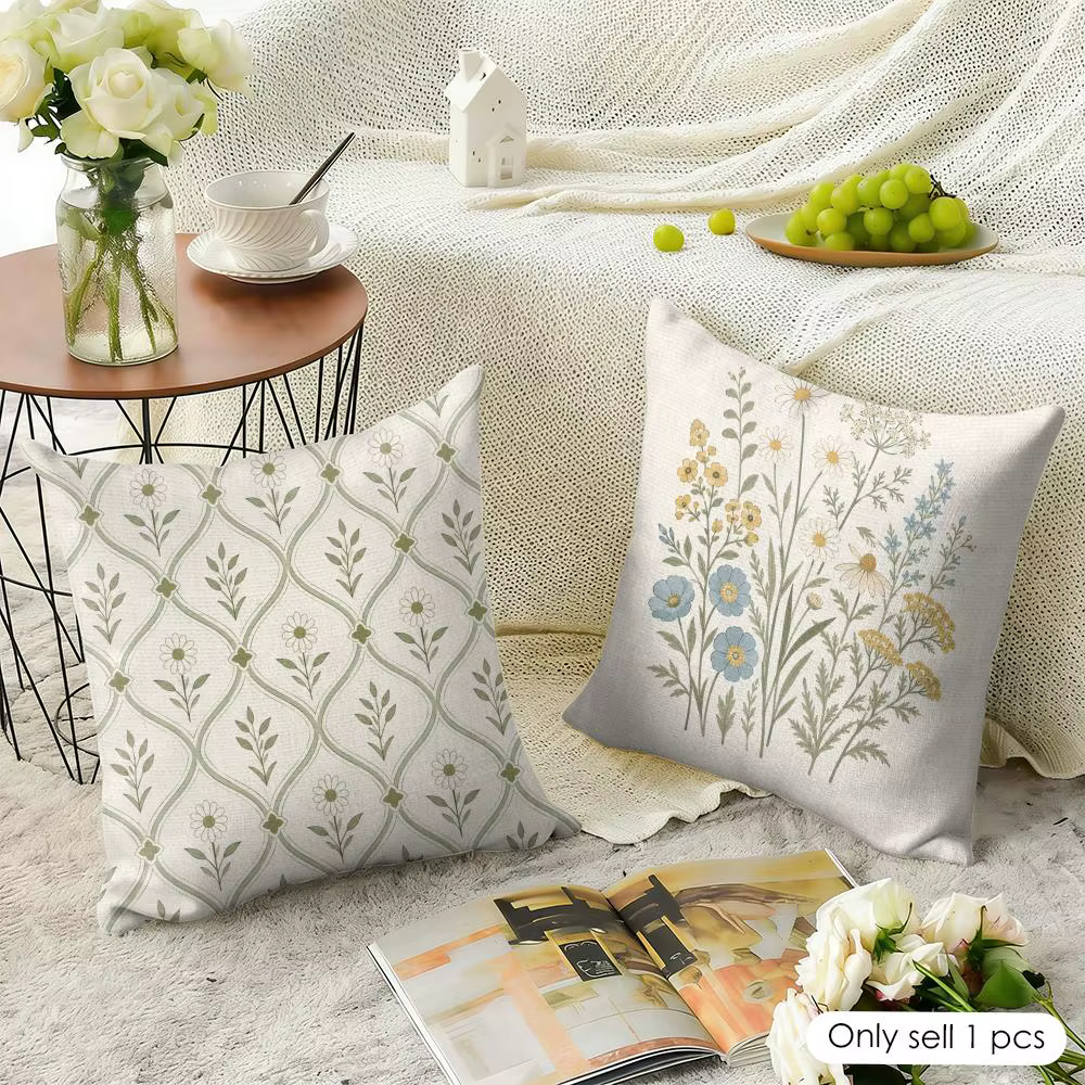 Housse de coussin géométrique aux motifs de fleurs sauvages colorées