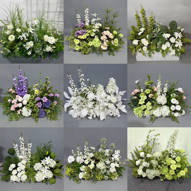 Plantes vertes feuille artificielle mariage soie fleur terre rangée