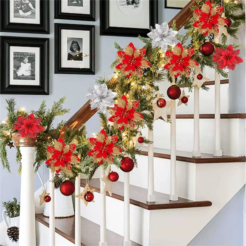 Poinsettia – fleurs de noël artificielles à paillettes