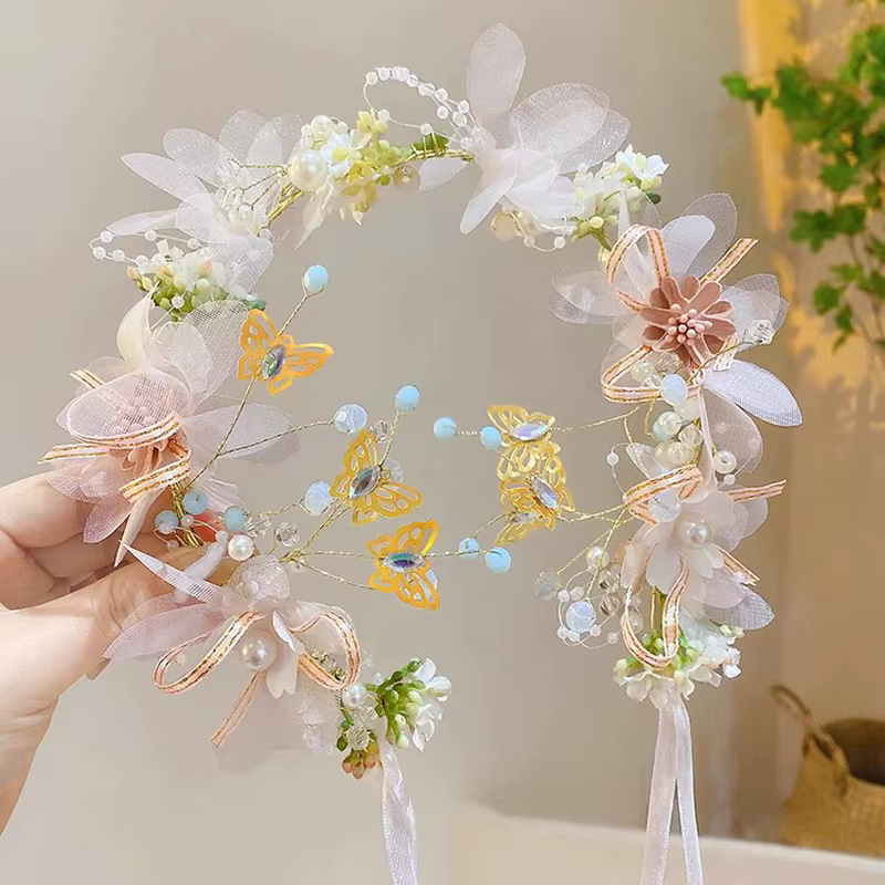 couronne de fleurs cheveux pour enfants, couronne de fleurs pour cheveux, bandeau de princesse en perles, couronne fleurs fille couronne fleurs cheveux petite fille accessoires pour cheveux de mariée