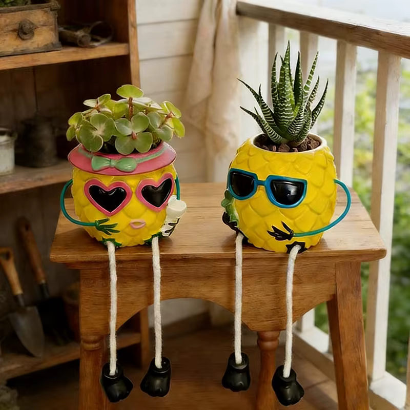 Pot de fleurs créatif en forme de lunettes de soleil et d'ananas