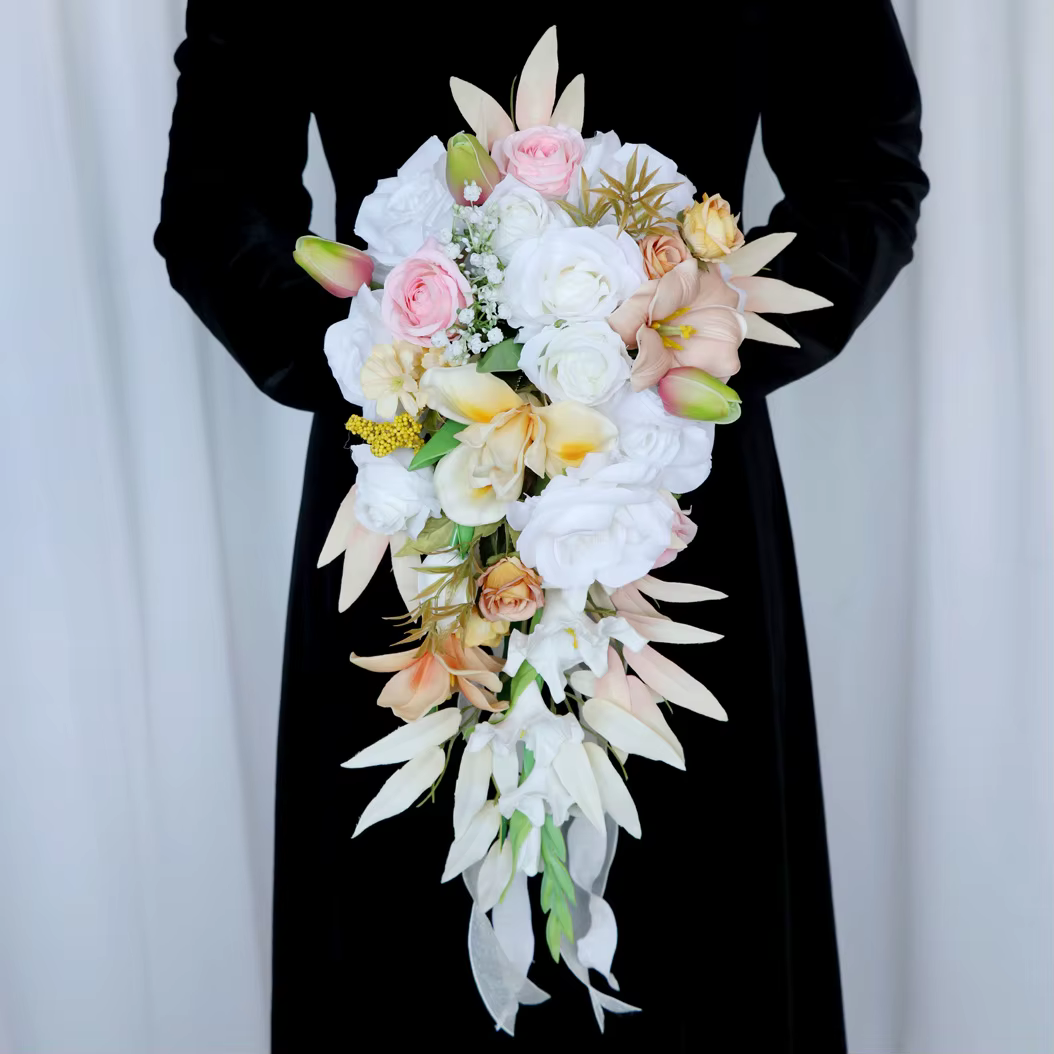 Yannew Boho-Bouquet de roses artificielles en cascade