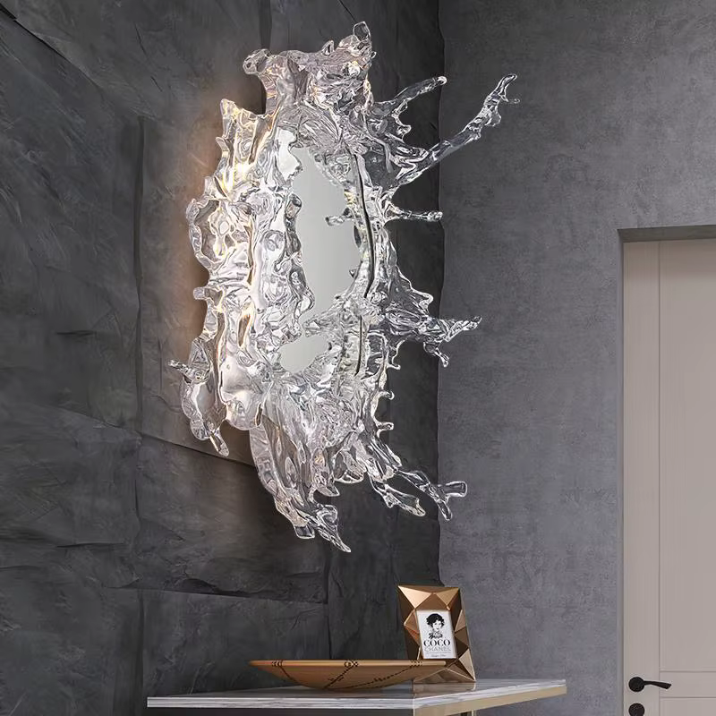 Art eau fleur avec miroir applique murale moderne mur LED lampes pour salle de bain Dressing miroir appliques murales décor à la maison éclairage mural