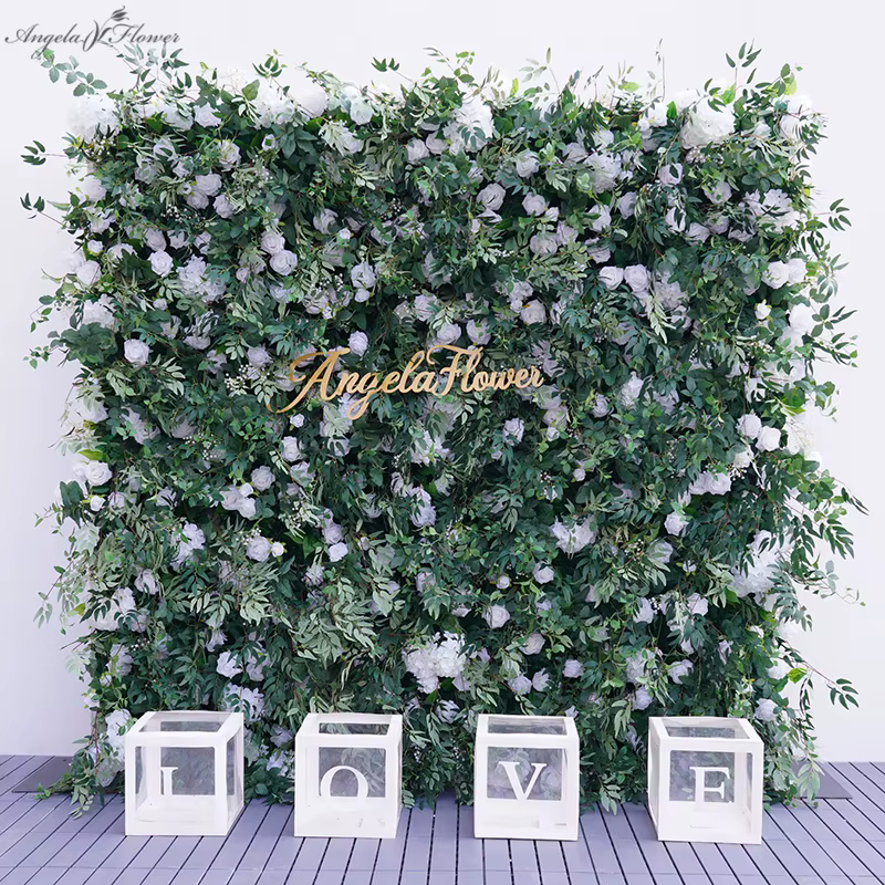 Blanc Rose vert plante feuilles de saule enrouler tissu fleur décoration murale arrière-plan de mariage Arrangement Floral événement accessoires de fête A8930