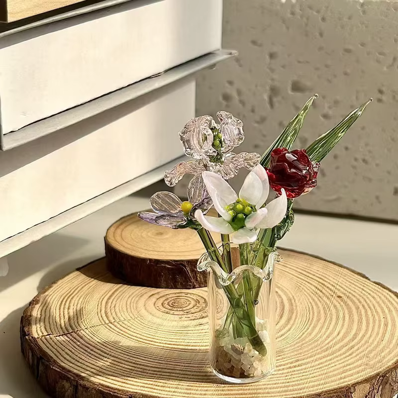 Ornement en verre de tulipe, Bouquet de fleurs simulées, série de guérison, la vie de la petite amie est mille fois, printemps et lumineux