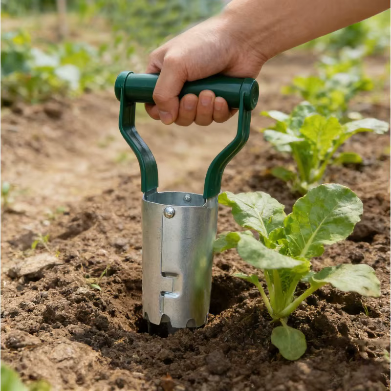 Semoir de plantation de fleurs en acier inoxydable avec manche en bois pour le jardinage