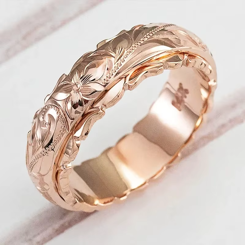 Bague suspendue en or 14 carats avec fleur de Rose sculptée pour femmes et hommes, bijoux pour femmes et hommes, anniversaire de mariage, 2021