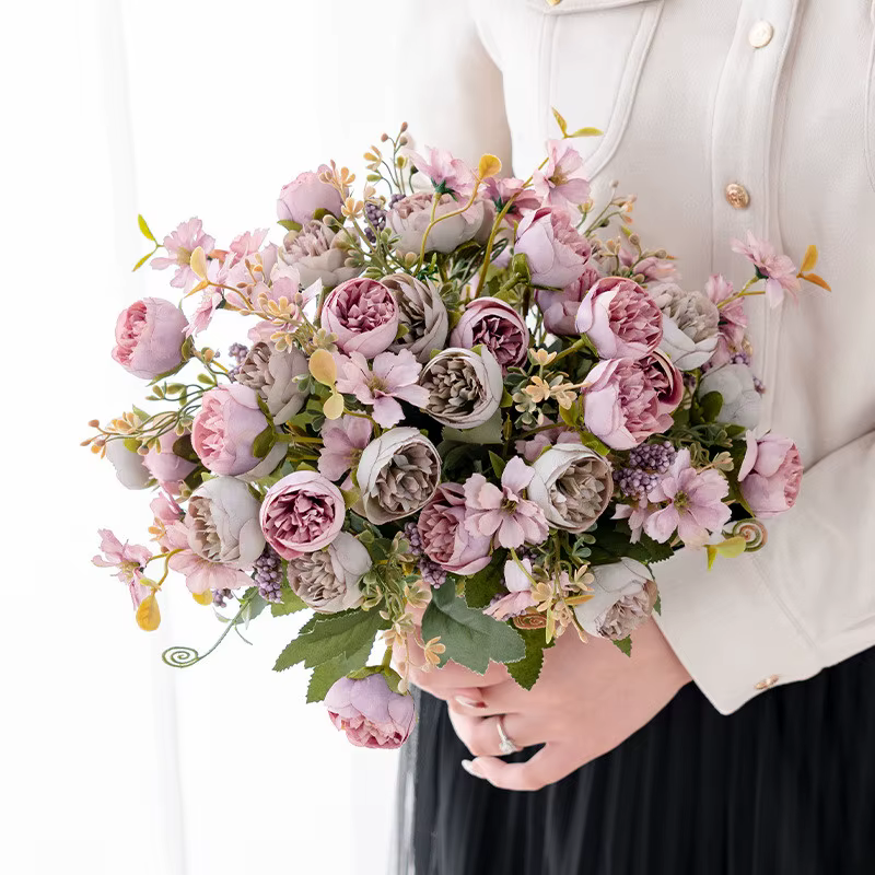 Fleurs artificielles en soie bourgeon de thé Rose couronne de pivoine saint valentin mariage Bouquet de mariée maison