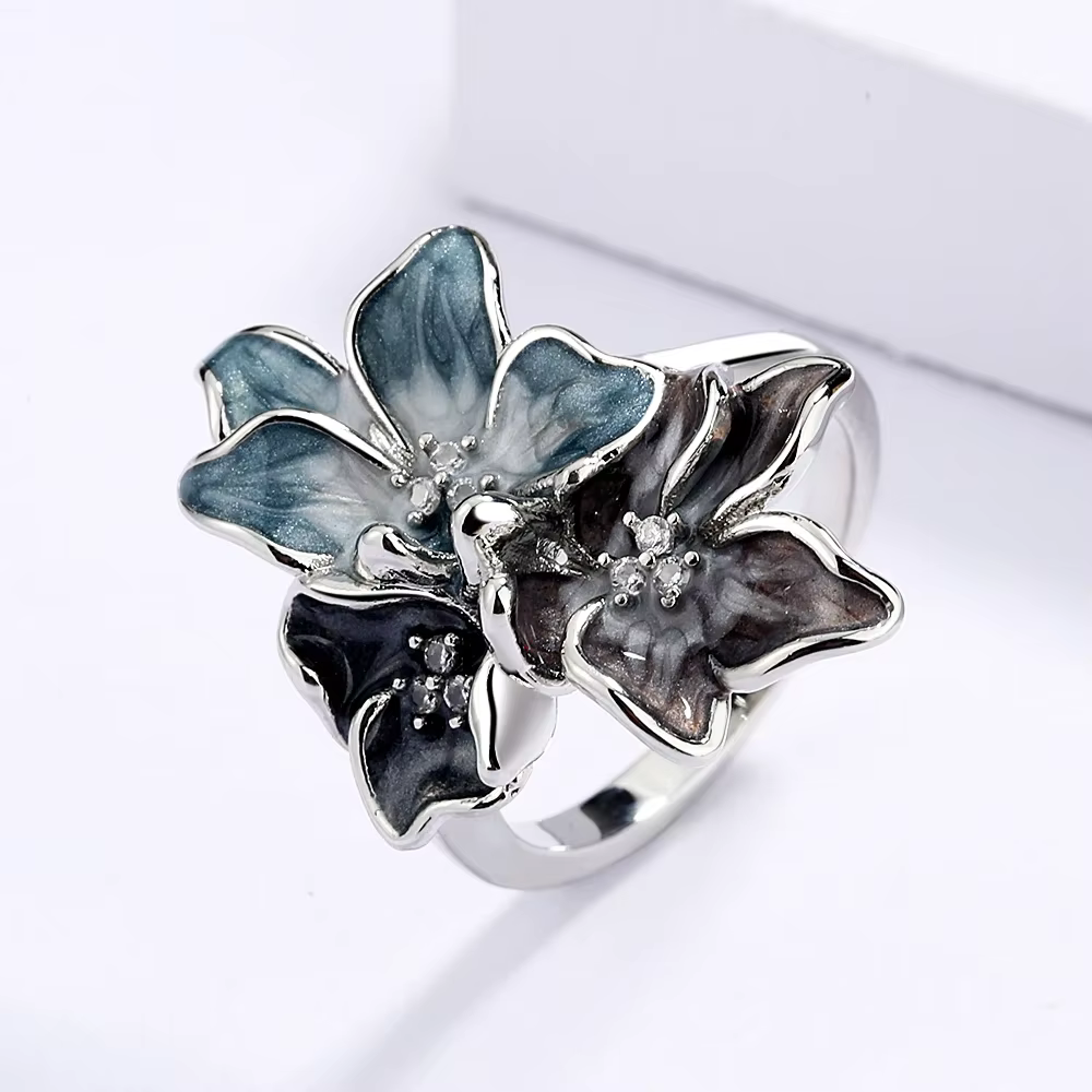 Bague en argent 925 pour femmes, anneau à fleurs Simple, couleur claire, bijoux époxy, émail fait à la main, bague de mariage pour femmes