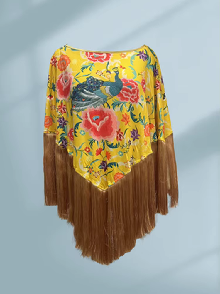 Femmes Vintage hauts à fleurs 2025 printemps automne élégant Pull surdimensionné irrégulier gland ourlet Cape Cape Pull Femme bohème