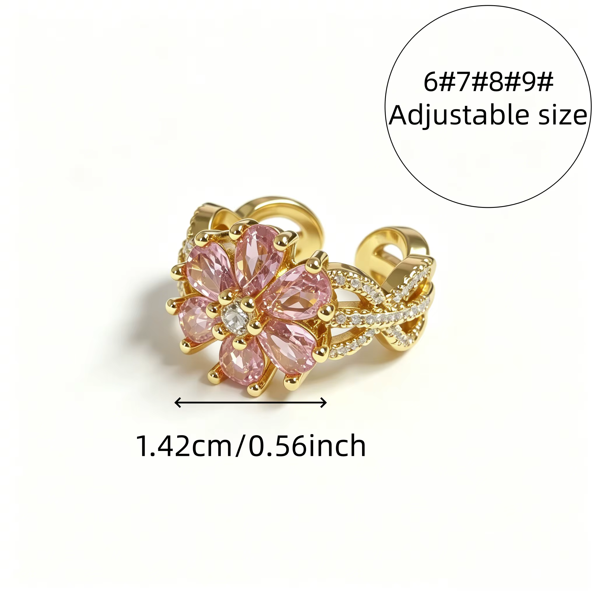 Ensemble de bagues ouvertes réglables en forme de fleur rose avec pierres en zircone cubique pour un usage quotidien et pour les fêtes, cadeau idéal pour les femmes