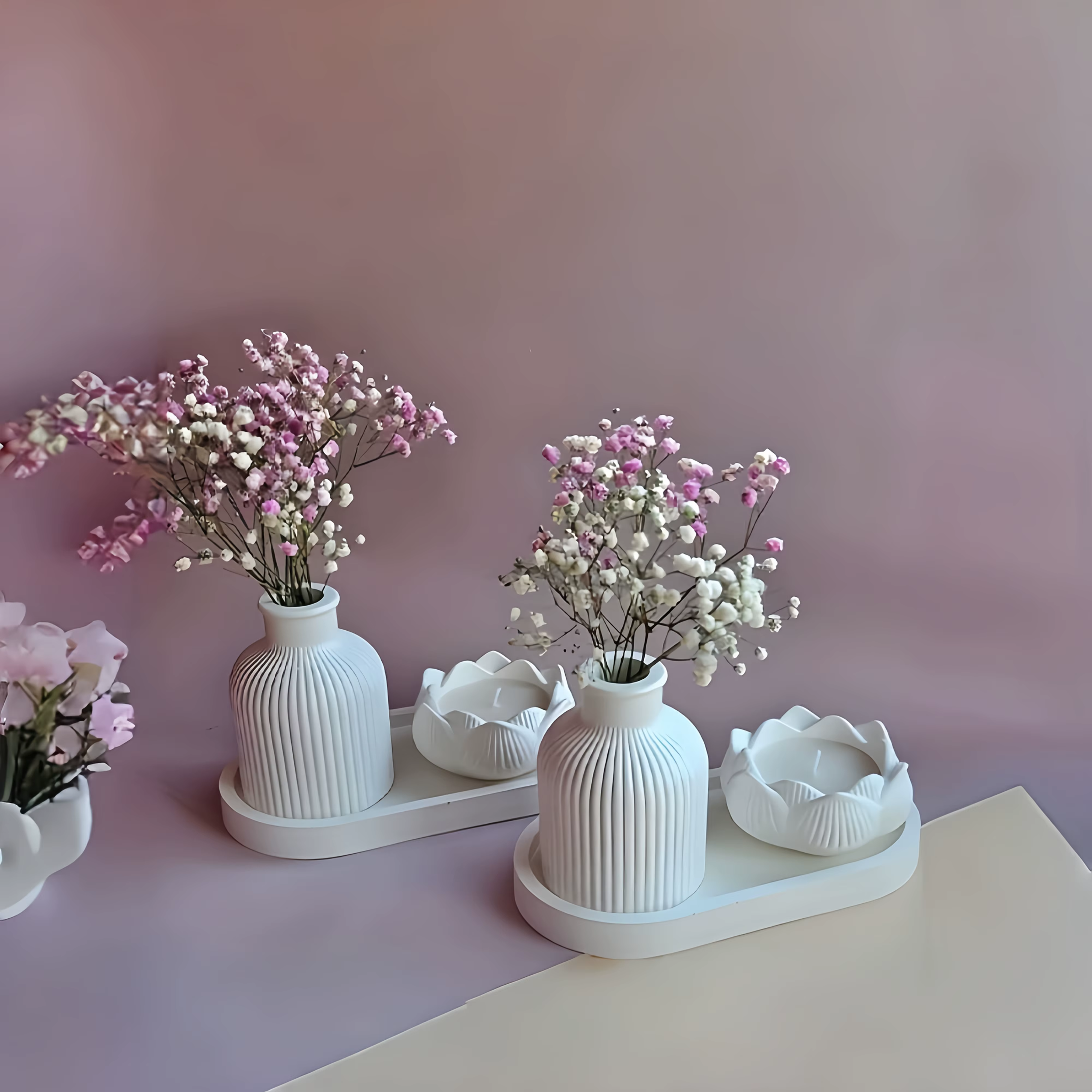 Plateau de Vase rayé Lotus, ensemble de moules en Silicone, bricolage, résine époxy, moule en plâtre pour Arrangement floral, argile aromatique, artisanat, décoration de la maison
