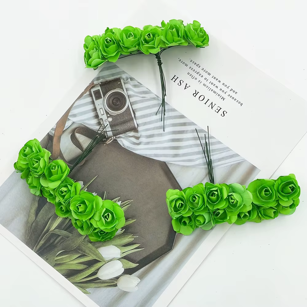 12/36/72 pièces 2cm Mini papier Rose fleurs artificielles Bouquet pour décoration de fête de mariage Scrapbooking