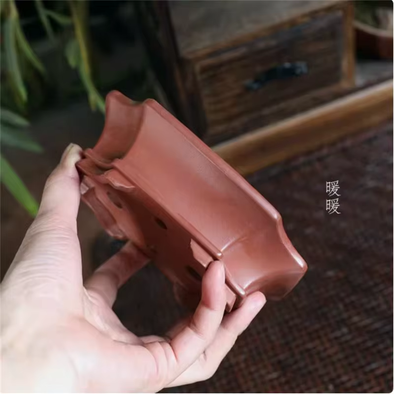 Pot de bonsaï en poterie fait à la main en argile violette