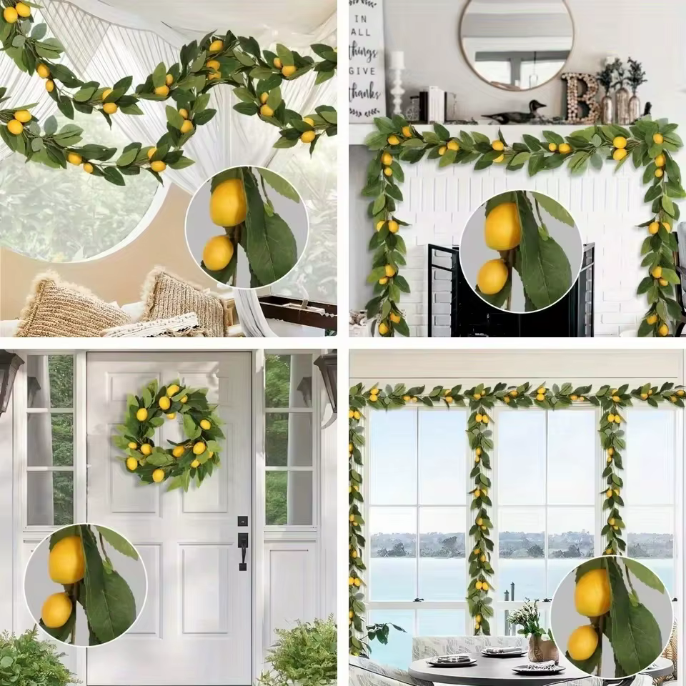Couronne de citron artificielle avec plantes vertes