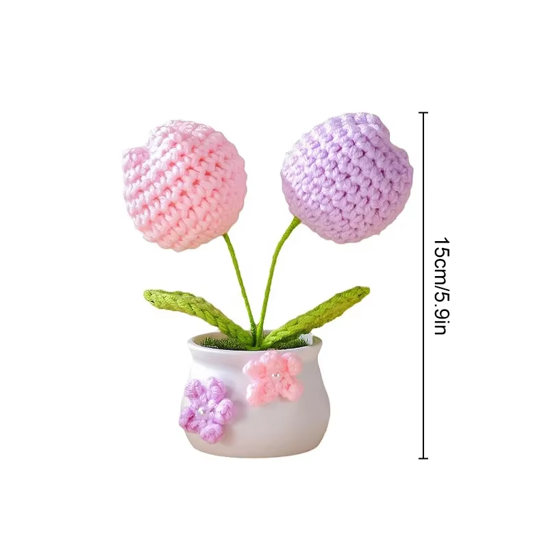 Mini fleurs artificielles tricotées créatives en pot