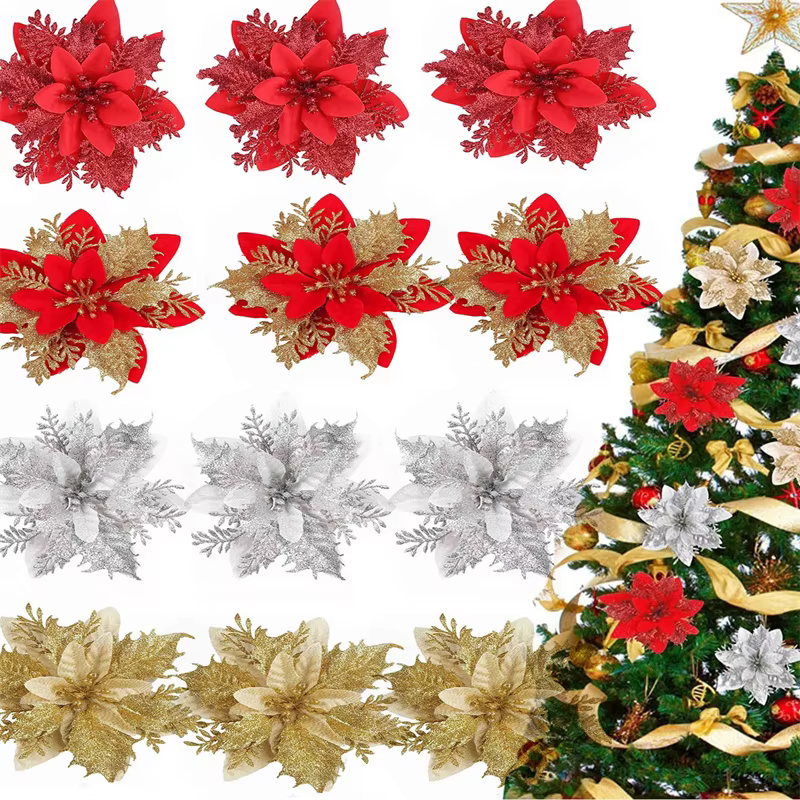 Poinsettia – fleurs de noël artificielles à paillettes