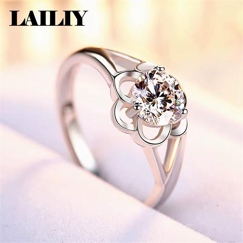LAILIY Bague en argent sterling 925 avec fleur et diamant réglable pour femme, bijoux tendance