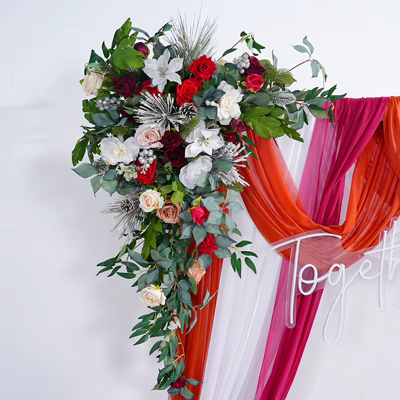 Série de noël Rose verdure accrocher fleur rangée mariage toile de fond cadre décoration Arrangement Floral événement fête fournitures H866215