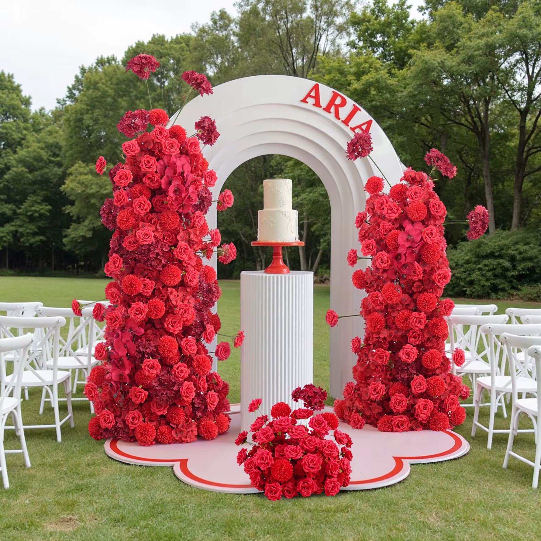 C8887 Appassion rouge Rose Pompon Arrangement Floral KT conseil Photo toile de fond idées passerelle fleur mariage fête d'anniversaire fournitures