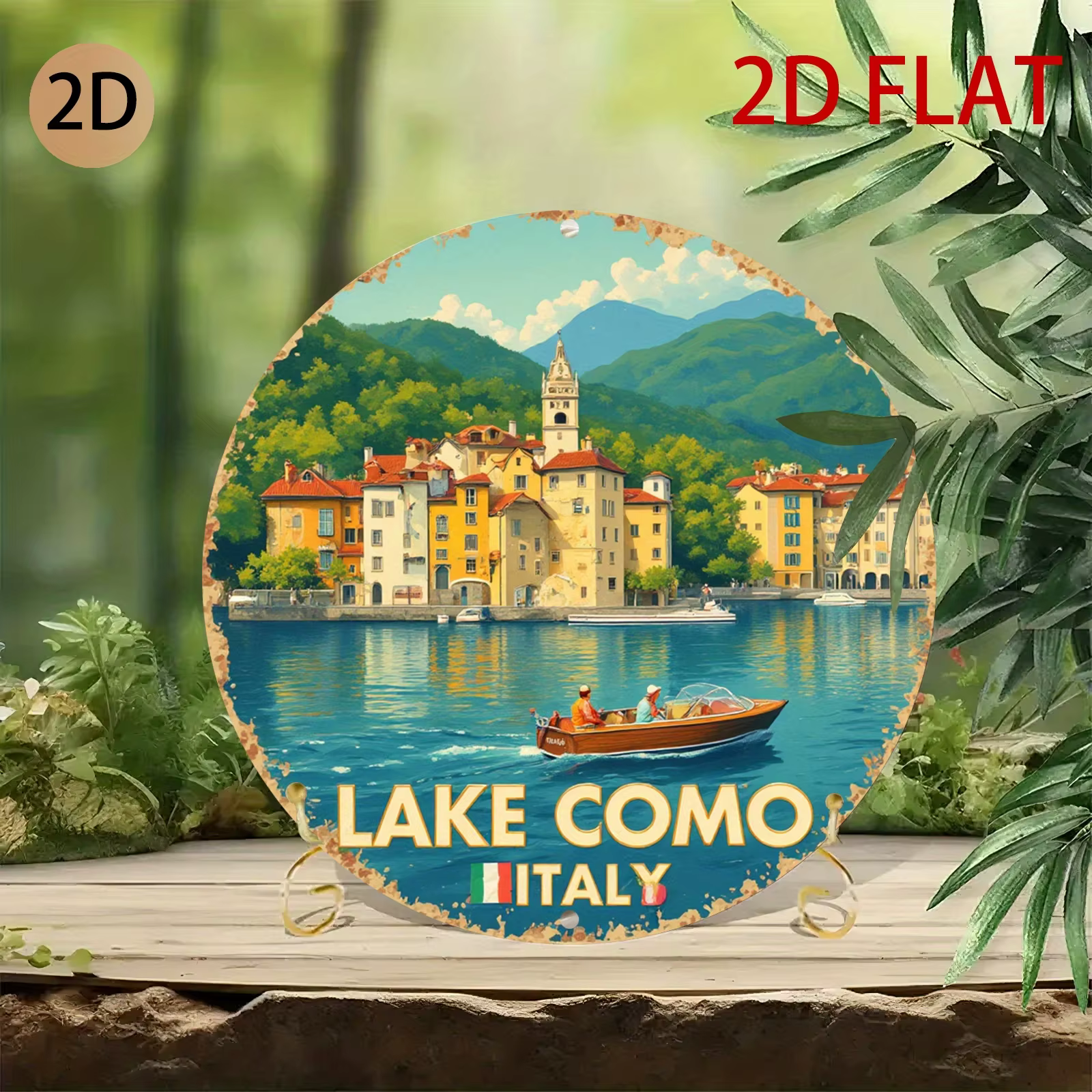 Décoration murale en métal sur le thème du lac de Como en Italie - Plaque en étain rétro