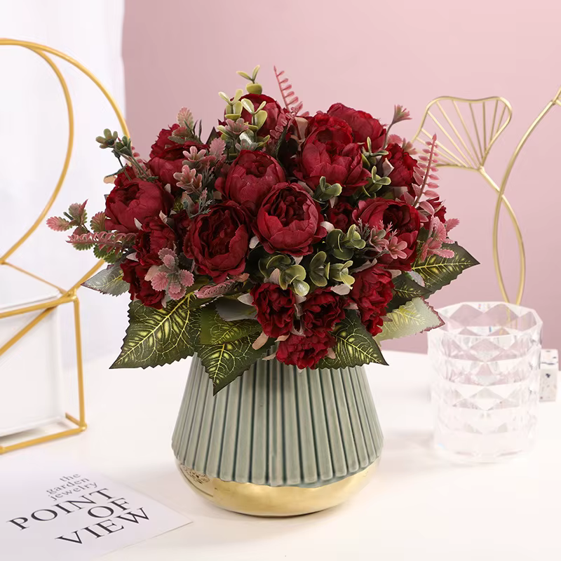 Bouquet de fleurs artificielles en soie pivoine