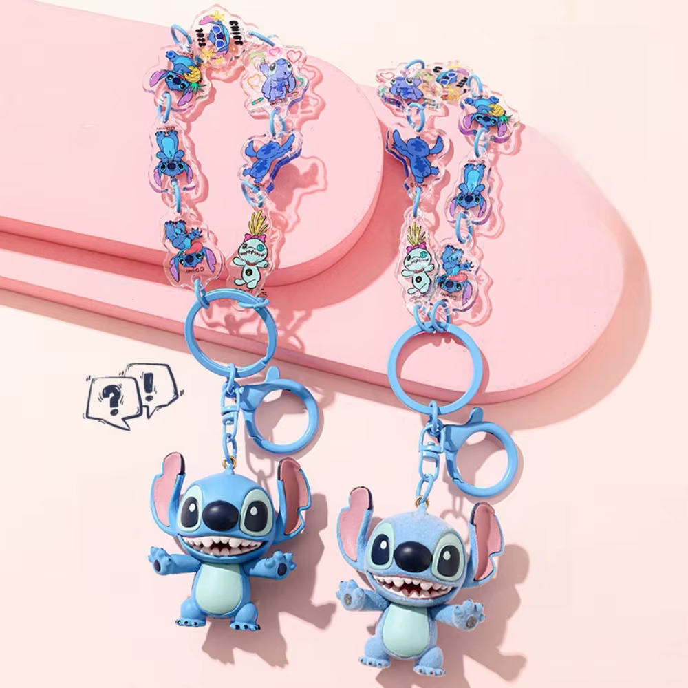 Poupée floquée authentique Disney Stitch, accessoire de clé de dessin animé Lilo & Stitch, ornement de sac, adapté à un usage quotidien et à la collection