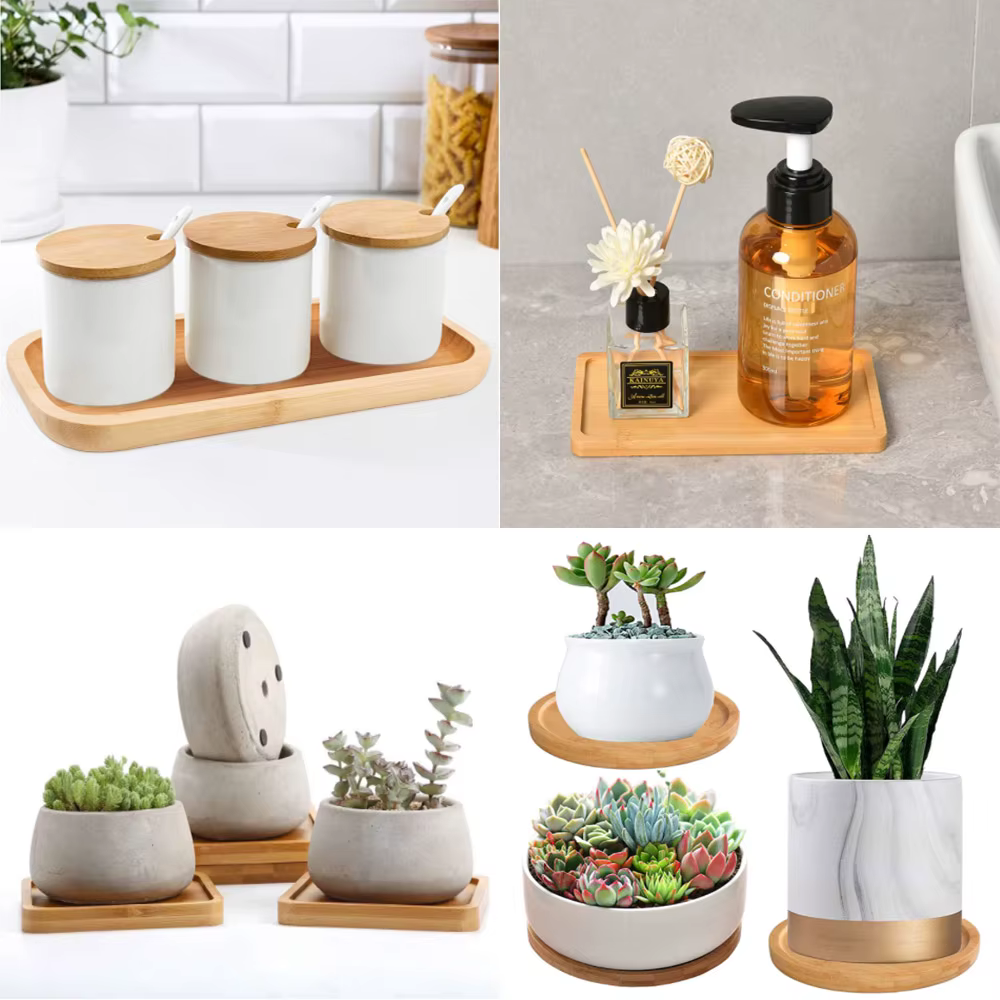 Plateau Pots de fleurs en bois de bambou