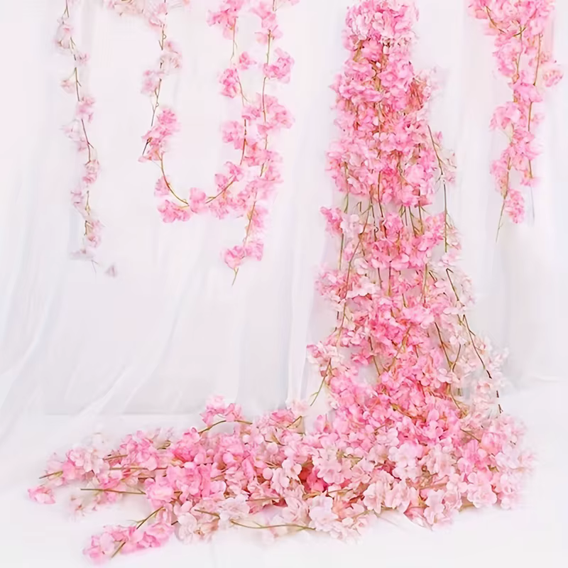 Guirlande de fleurs artificielles Sakura rose