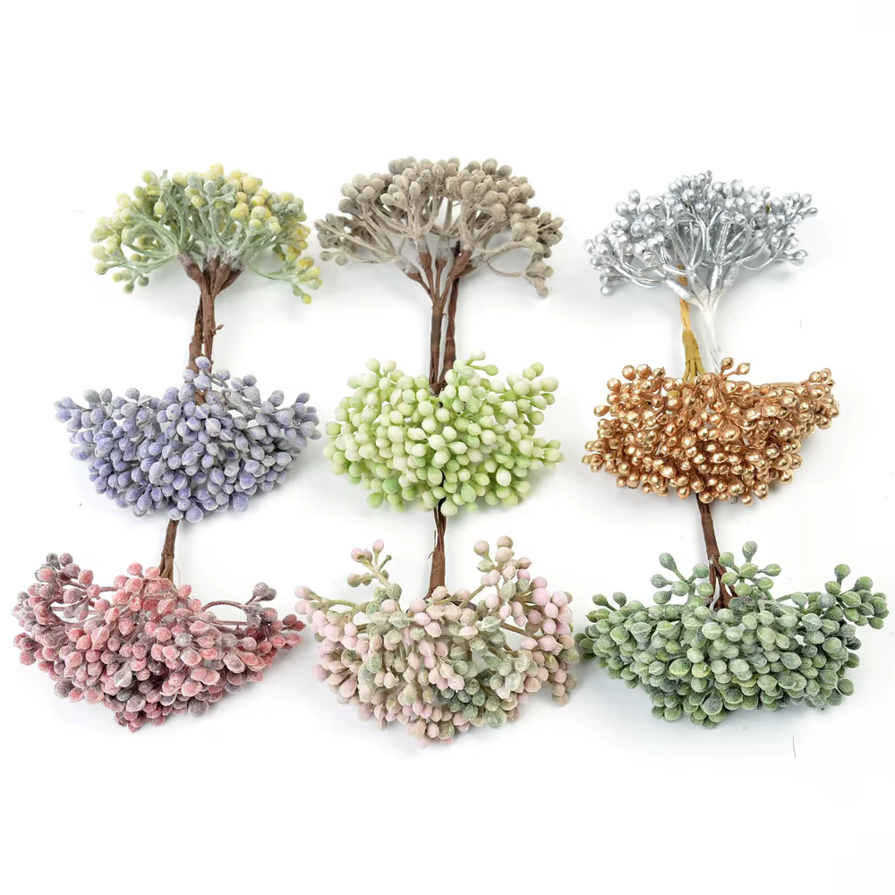 Bouquet de fleurs artificielles, baies, étamines, fausses plantes, pour décoration de maison, décorations de mariage, accessoires de guirlande artisanale, DIY, 1/3