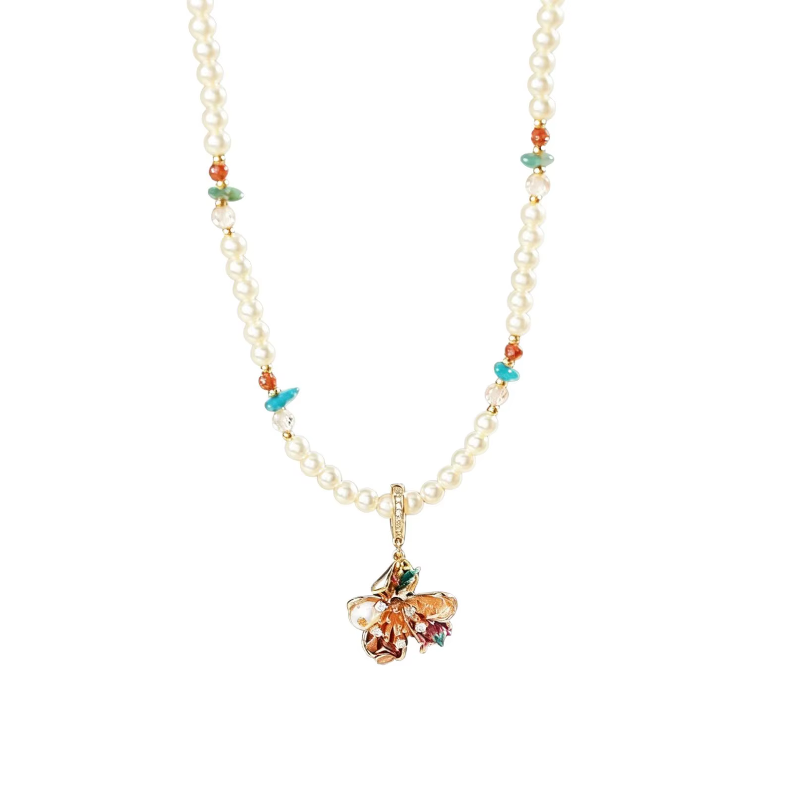 Collier de fleurs en perles rétro style Napoléon, mode féminine polyvalente, sensation haut de gamme, forme géométrique, chaîne en zircon