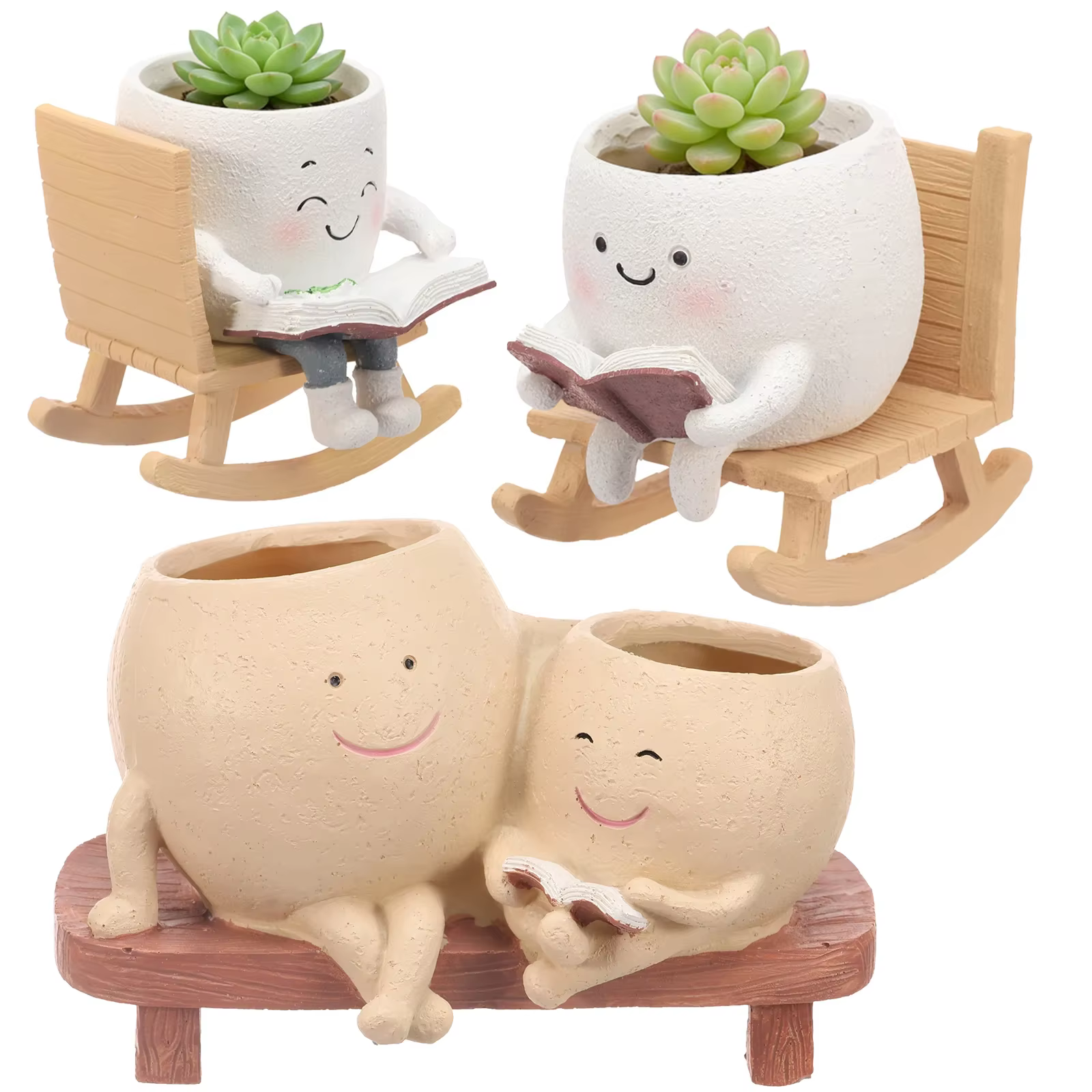 Pot de fleurs en résine en forme de visage souriant pour plantes succulentes