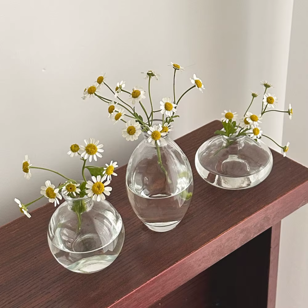 Mini vase à fleurs en verre transparent